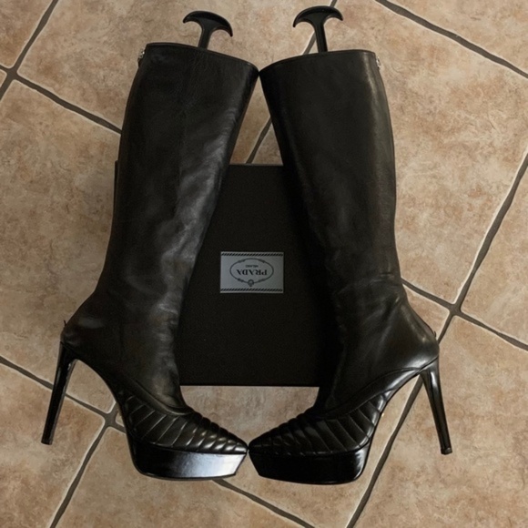 Prada Leather Knee High Platform Boots - Picture 10 of 16